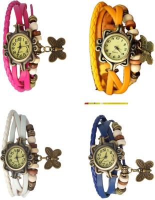 NS18 Vintage Butterfly Rakhi Combo of 4 Pink, White, Yellow And Blue Analog Watch  - For Women   Watches  (NS18)