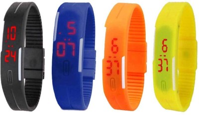 NS18 Silicone Led Magnet Band Combo of 4 Black, Blue, Orange And Yellow Digital Watch  - For Boys & Girls   Watches  (NS18)