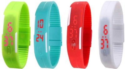 NS18 Silicone Led Magnet Band Combo of 4 Green, Sky Blue, Red And White Digital Watch  - For Boys & Girls   Watches  (NS18)