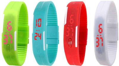 NS18 Silicone Led Magnet Band Combo of 4 Green, Sky Blue, Red And White Digital Watch  - For Boys & Girls   Watches  (NS18)