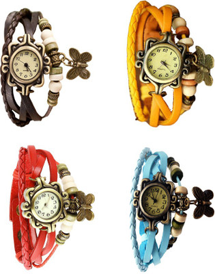 

Kissu Vintage Rakhi Combo of 4 Brown, Red, Yellow And Sky Blue Watch - For Women