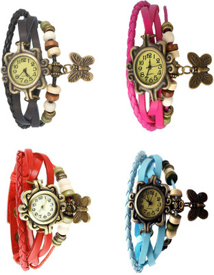 

Kissu Vintage Rakhi Combo of 4 Black, Red, Pink And Sky Blue Watch - For Women