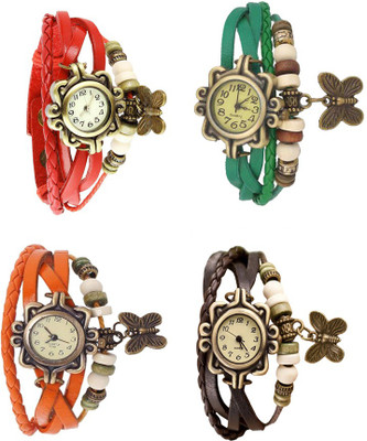 

Kissu Vintage Rakhi Combo of 4 Red, Orange, Green And Brown Watch - For Women