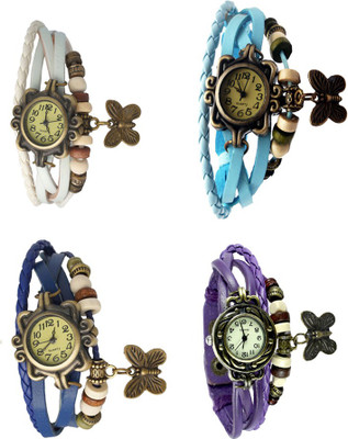 

Kissu Vintage Rakhi Combo of 4 White, Blue, Sky Blue And Purple Watch - For Women