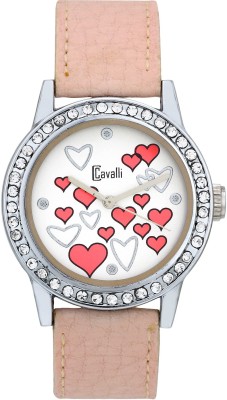 Cavalli CW099 Designer Hearts White Dial Pink Leather Analog Watch  - For Women   Watches  (Cavalli)