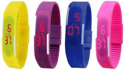 

Kissu Led Magnet Band Combo of 4 Yellow, Purple, Blue And Pink Watch - For Men & Women
