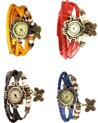 NS18 Vintage Butterfly Rakhi Combo of 4 Yellow, Brown, Red And Blue Analog Watch  - For Women   Watches  (NS18)