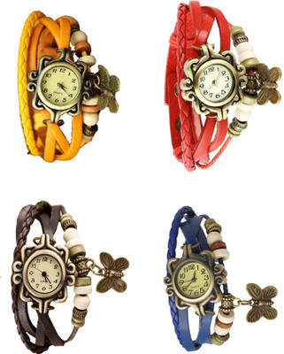 

Kissu Vintage Rakhi Combo of 4 Yellow, Brown, Red And Blue Watch - For Women