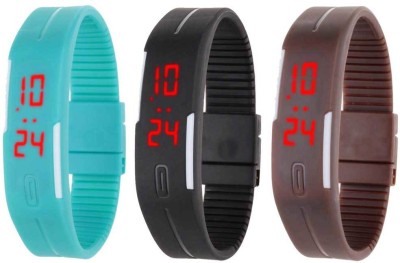 NS18 Silicone Led Magnet Band Combo of 3 Sky Blue, Black And Brown Digital Watch  - For Boys & Girls   Watches  (NS18)