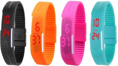 NS18 Silicone Led Magnet Band Watch Combo of 4 Black, Orange, Pink And Sky Blue Digital Watch  - For Couple   Watches  (NS18)