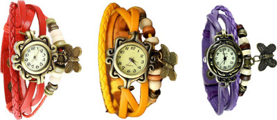 

Kissu Vintage Rakhi Watch Combo of 3 Red, Yellow And Purple Watch - For Women