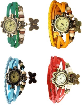 NS18 Vintage Butterfly Rakhi Combo of 4 Green, Sky Blue, Yellow And Red Analog Watch  - For Women   Watches  (NS18)