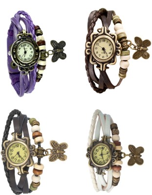 NS18 Vintage Butterfly Rakhi Combo of 4 Purple, Black, Brown And White Analog Watch  - For Women   Watches  (NS18)
