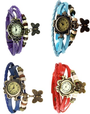 NS18 Vintage Butterfly Rakhi Combo of 4 Purple, Blue, Sky Blue And Red Analog Watch  - For Women   Watches  (NS18)
