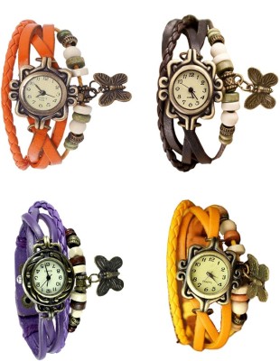 NS18 Vintage Butterfly Rakhi Combo of 4 Orange, Purple, Brown And Yellow Analog Watch  - For Women   Watches  (NS18)