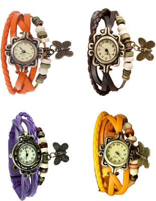 

Kissu Vintage Rakhi Combo of 4 Orange, Purple, Brown And Yellow Watch - For Women