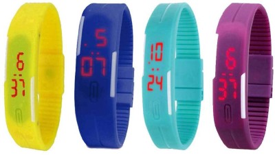 NS18 Silicone Led Magnet Band Watch Combo of 4 Yellow, Blue, Sky Blue And Purple Digital Watch  - For Couple   Watches  (NS18)