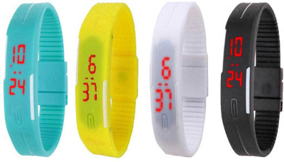 NS18 Silicone Led Magnet Band Combo of 4 Sky Blue, White, Yellow And Black Digital Watch  - For Boys & Girls   Watches  (NS18)