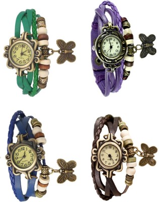 NS18 Vintage Butterfly Rakhi Combo of 4 Green, Blue, Purple And Brown Analog Watch  - For Women   Watches  (NS18)