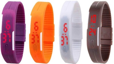 NS18 Silicone Led Magnet Band Combo of 4 Purple, Orange, White And Brown Digital Watch  - For Boys & Girls   Watches  (NS18)