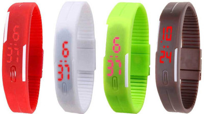 

NS18 Silicone Led Magnet Band Combo of 4 Red, White, Green And Brown Watch - For Boys & Girls