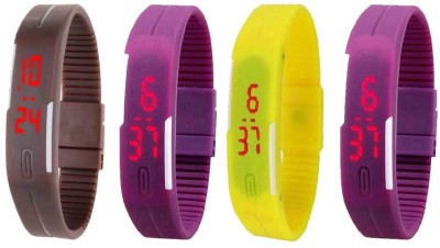 NS18 Silicone Led Magnet Band Watch Combo of 4 Brown, Pink, Yellow And Purple Digital Watch  - For Couple   Watches  (NS18)
