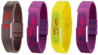 NS18 Silicone Led Magnet Band Watch Combo of 4 Brown, Pink, Yellow And Purple Digital Watch  - For Couple   Watches  (NS18)