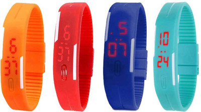 

NS18 Silicone Led Magnet Band Watch Combo of 4 Orange, Red, Blue And Sky Blue Watch - For Couple