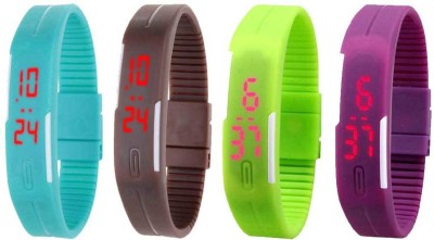 NS18 Silicone Led Magnet Band Watch Combo of 4 Sky Blue, Brown, Green And Purple Digital Watch  - For Couple   Watches  (NS18)
