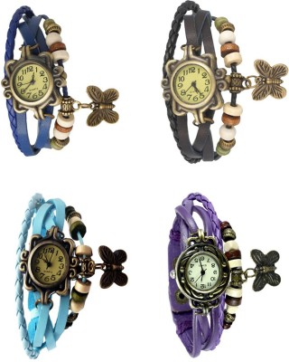 NS18 Vintage Butterfly Rakhi Combo of 4 Blue, Sky Blue, Black And Purple Analog Watch  - For Women   Watches  (NS18)