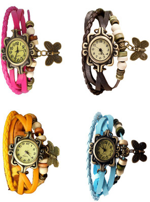 

Kissu Vintage Rakhi Combo of 4 Pink, Yellow, Brown And Sky Blue Watch - For Women