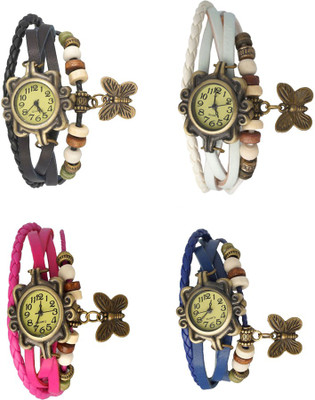 

NS18 Vintage Butterfly Rakhi Combo of 4 Black, Pink, White And Blue Watch - For Women