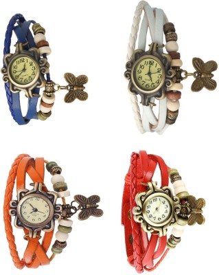 NS18 Vintage Butterfly Rakhi Combo of 4 Blue, Orange, White And Red Analog Watch  - For Women   Watches  (NS18)