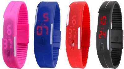NS18 Silicone Led Magnet Band Combo of 4 Pink, Blue, Red And Black Digital Watch  - For Boys & Girls   Watches  (NS18)
