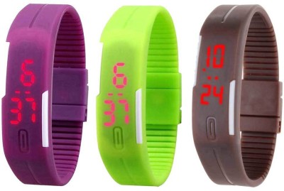 NS18 Silicone Led Magnet Band Combo of 3 Purple, Green And Brown Digital Watch  - For Boys & Girls   Watches  (NS18)
