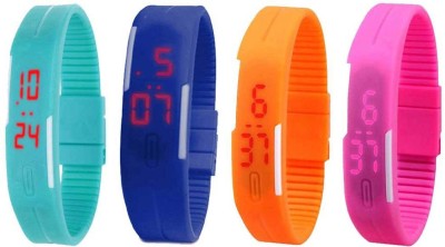 NS18 Silicone Led Magnet Band Combo of 4 Sky Blue, Blue, Orange And Pink Digital Watch  - For Boys & Girls   Watches  (NS18)