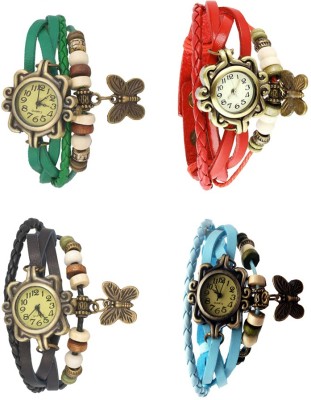 NS18 Vintage Butterfly Rakhi Combo of 4 Green, Black, Red And Sky Blue Analog Watch  - For Women   Watches  (NS18)