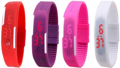 NS18 Silicone Led Magnet Band Combo of 4 Red, Purple, Pink And White Digital Watch  - For Boys & Girls   Watches  (NS18)