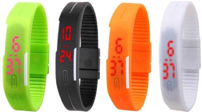 NS18 Silicone Led Magnet Band Combo of 4 Green, Black, Orange And White Digital Watch  - For Boys & Girls   Watches  (NS18)