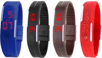 NS18 Silicone Led Magnet Band Watch Combo of 4 Blue, Black, Brown And Red Digital Watch  - For Couple   Watches  (NS18)