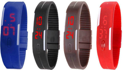 

Kissu Led Magnet Band Combo of 4 Blue, Black, Brown And Red Watch - For Men & Women