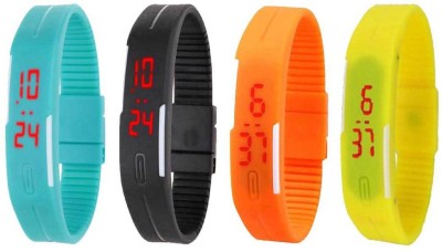 NS18 Silicone Led Magnet Band Combo of 4 Sky Blue, Black, Orange And Yellow Digital Watch  - For Boys & Girls   Watches  (NS18)