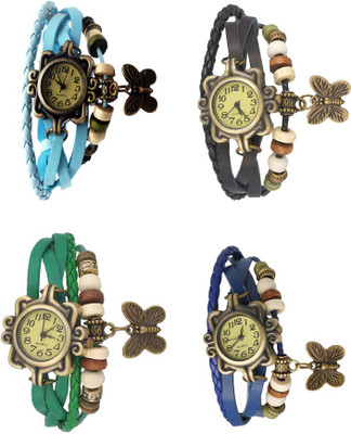 

Kissu Vintage Rakhi Combo of 4 Sky Blue, Green, Black And Blue Watch - For Women