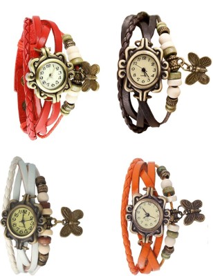 NS18 Vintage Butterfly Rakhi Combo of 4 Red, White, Brown And Orange Analog Watch  - For Women   Watches  (NS18)