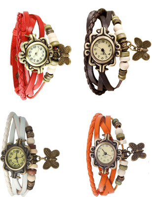 

Kissu Vintage Rakhi Combo of 4 Red, White, Brown And Orange Watch - For Women