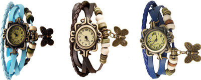 

NS18 Vintage Butterfly Rakhi Watch Combo of 3 Sky Blue, Brown And Blue Watch - For Women
