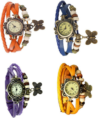 

Kissu Vintage Rakhi Combo of 4 Orange, Purple, Blue And Yellow Watch - For Women