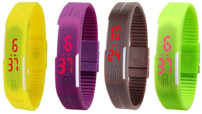 

Kissu Led Magnet Band Combo of 4 Yellow, Purple, Brown And Green Watch - For Men & Women