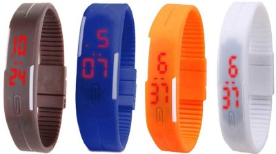 NS18 Silicone Led Magnet Band Combo of 4 Brown, Blue, Orange And White Digital Watch  - For Boys & Girls   Watches  (NS18)