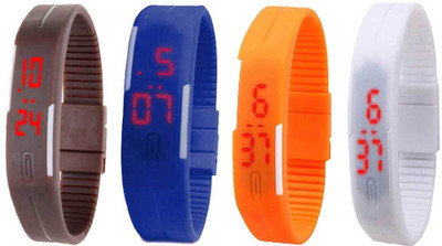 NS18 Silicone Led Magnet Band Combo of 4 Brown, Blue, Orange And White Digital Watch  - For Boys & Girls   Watches  (NS18)